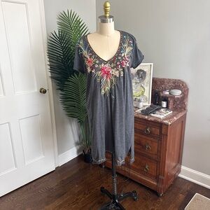 Johnny Was Gray Dress with Floral Embroidery
